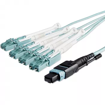 StarTech.com 10m (30 pēdas) MTP(F)/PC uz 4x LC/PC Duplex Breakout OM3 daudzmodu optiskās šķiedras kabelis, OFNP Plenum, 40G tīkli, zemi ievades zudumi - optiskās šķiedras džempera vads