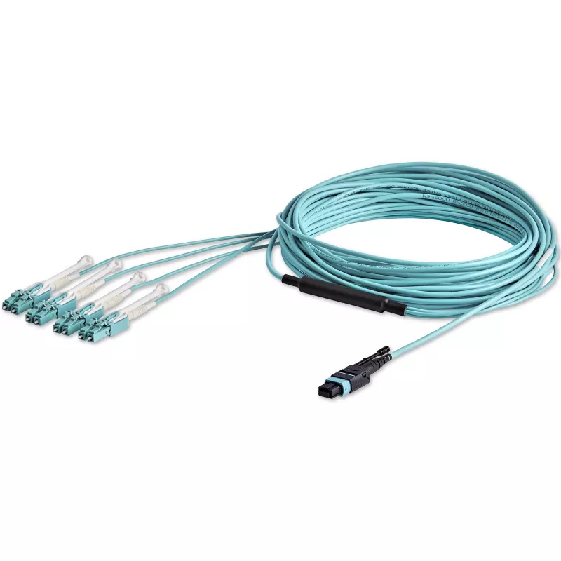 StarTech.com 10m (30 pēdas) MTP(F)/PC uz 4x LC/PC Duplex Breakout OM3 daudzmodu optiskās šķiedras kabelis, OFNP Plenum, 40G tīkli, zemi ievades zudumi - optiskās šķiedras džempera vads