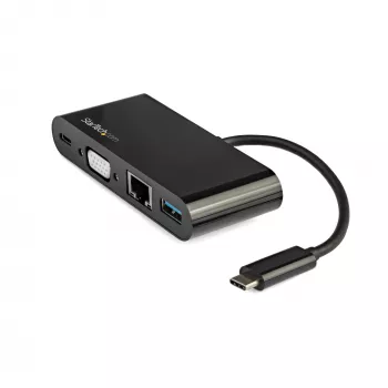StarTech.com USB C daudzfunkciju adapteris - Mini USB-C dokstacija ar vienu VGA 1080p video monitoru - 60 W strāvas padeves caurlaide - USB 3.1 Gen 1 Type-A 5 Gbps, Gigabit Ethernet - Dokstacija