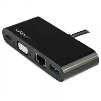StarTech.com USB C daudzfunkciju adapteris - Mini USB-C dokstacija ar vienu VGA 1080p video monitoru - 60 W strāvas padeves caurlaide - USB 3.1 Gen 1 Type-A 5 Gbps, Gigabit Ethernet - Dokstacija