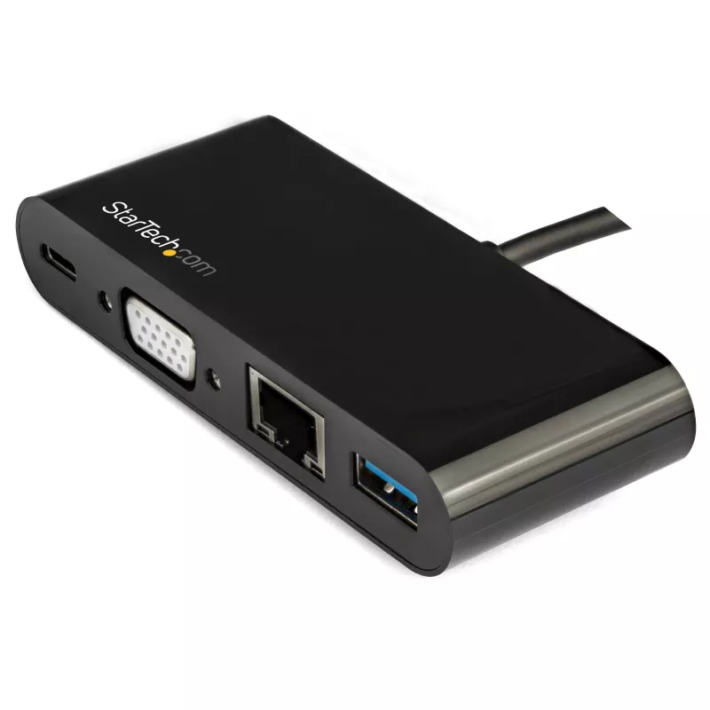 StarTech.com USB C daudzfunkciju adapteris - Mini USB-C dokstacija ar vienu VGA 1080p video monitoru - 60 W strāvas padeves caurlaide - USB 3.1 Gen 1 Type-A 5 Gbps, Gigabit Ethernet - Dokstacija