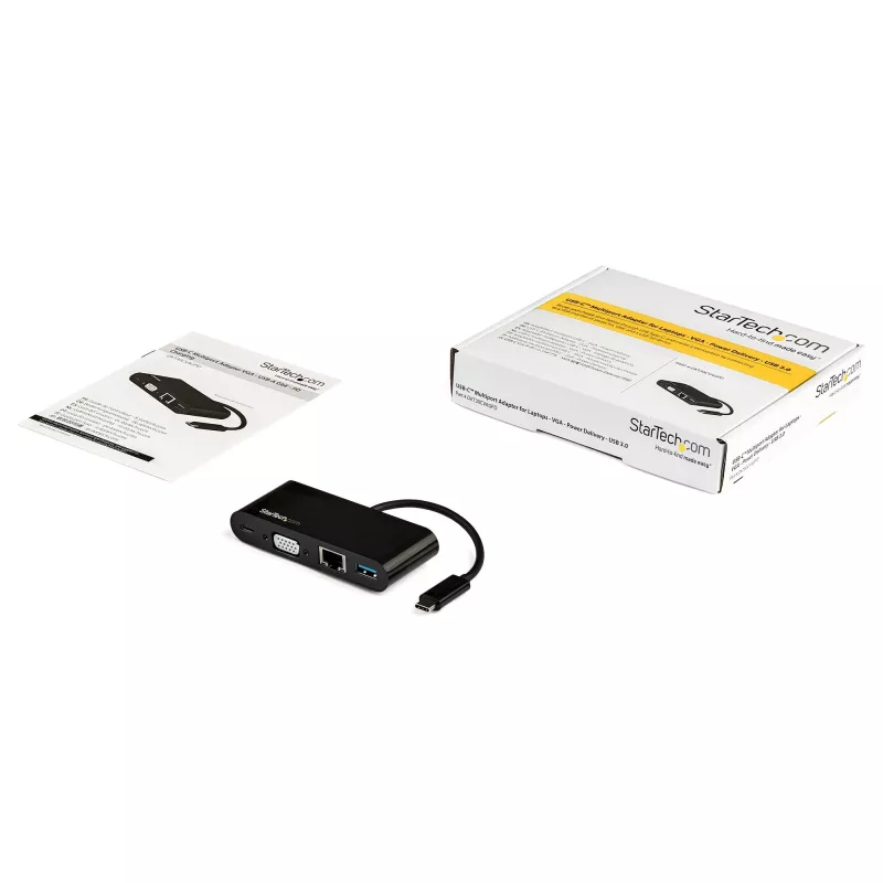 StarTech.com USB C daudzfunkciju adapteris - Mini USB-C dokstacija ar vienu VGA 1080p video monitoru - 60 W strāvas padeves caurlaide - USB 3.1 Gen 1 Type-A 5 Gbps, Gigabit Ethernet - Dokstacija