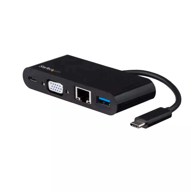 StarTech.com USB C daudzfunkciju adapteris - Mini USB-C dokstacija ar vienu VGA 1080p video monitoru - 60 W strāvas padeves caurlaide - USB 3.1 Gen 1 Type-A 5 Gbps, Gigabit Ethernet - Dokstacija