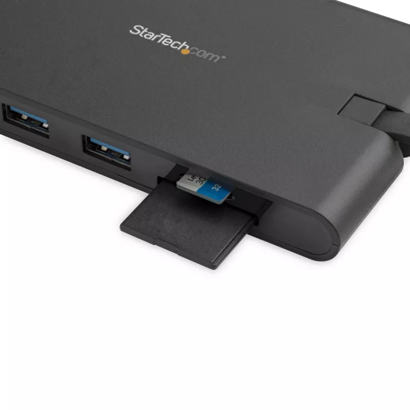 StarTech.com USB C daudzportu adapteris - USB Type-C mini dokstacija ar HDMI 4K vai VGA 1080p video - 100 W Power Delivery caurlaide, 3 portu USB 3.0 centrmezgls, GbE, SD un MicroSD - portatīvā klēpjdatora ceļojumu dokstacija