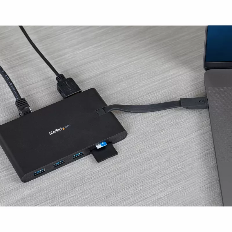 StarTech.com USB C daudzportu adapteris - USB Type-C mini dokstacija ar HDMI 4K vai VGA 1080p video - 100 W Power Delivery caurlaide, 3 portu USB 3.0 centrmezgls, GbE, SD un MicroSD - portatīvā klēpjdatora ceļojumu dokstacija