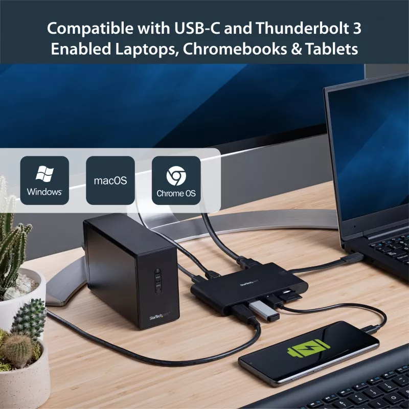 StarTech.com USB C daudzportu adapteris - USB Type-C mini dokstacija ar HDMI 4K vai VGA 1080p video - 100 W Power Delivery caurlaide, 3 portu USB 3.0 centrmezgls, GbE, SD un MicroSD - portatīvā klēpjdatora ceļojumu dokstacija