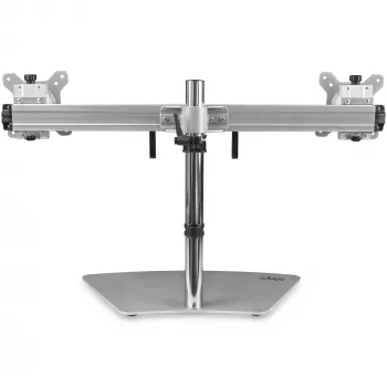 StarTech.com Dual Monitor Stand - Ergonomisks brīvi stāvošs dubulto monitoru galda statīvs diviem 24 collu VESA stiprinājuma displejiem - sinhronizējama augstuma regulēšana - dubulto monitoru staba stiprinājums - sudraba krāsā