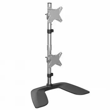 StarTech.com vertikāls dubultā monitora statīvs – ergonomisks galda statīvs diviem monitoriem, kas novietoti viens virs otra, līdz 27 collu VESA stiprinājuma displejiem – brīvi stāvošs universāls monitora stiprinājums – regulējams augstumā – sudrabains