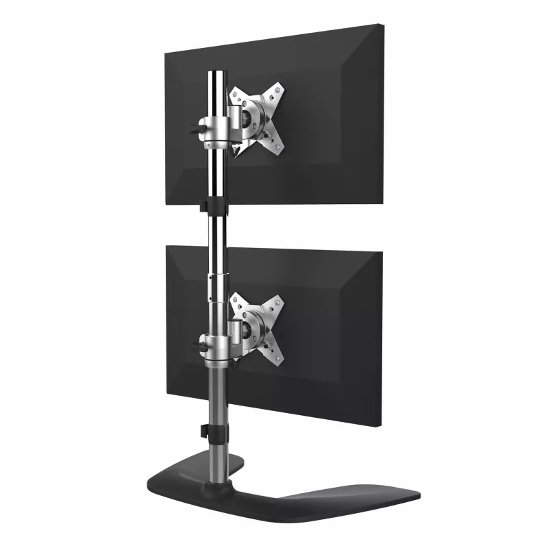 StarTech.com vertikāls dubultā monitora statīvs – ergonomisks galda statīvs diviem monitoriem, kas novietoti viens virs otra, līdz 27 collu VESA stiprinājuma displejiem – brīvi stāvošs universāls monitora stiprinājums – regulējams augstumā – sudrabains