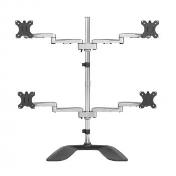 StarTech.com galda četru monitoru statīvs – ergonomisks VESA 4 monitoru rokturis (2x2) līdz 32 collām – brīvi stāvošs, universāls staba stiprinājums – regulējams augstums/sasvēršana/pagriešana/rotācija – sudrabains