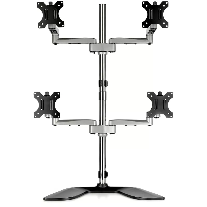 StarTech.com galda četru monitoru statīvs – ergonomisks VESA 4 monitoru rokturis (2x2) līdz 32 collām – brīvi stāvošs, universāls staba stiprinājums – regulējams augstums/sasvēršana/pagriešana/rotācija – sudrabains
