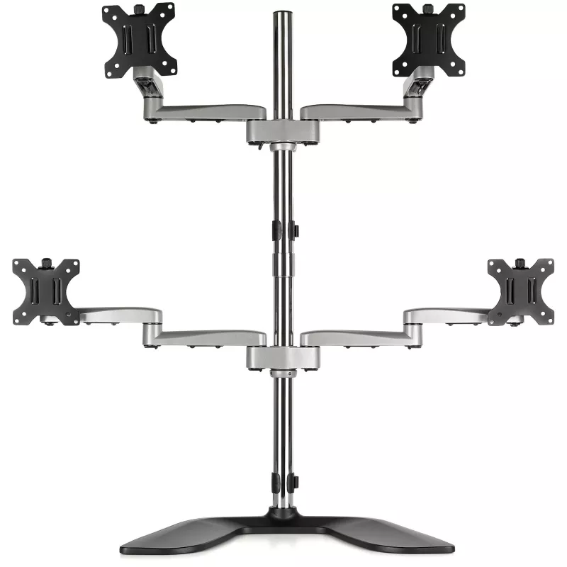 StarTech.com galda četru monitoru statīvs – ergonomisks VESA 4 monitoru rokturis (2x2) līdz 32 collām – brīvi stāvošs, universāls staba stiprinājums – regulējams augstums/sasvēršana/pagriešana/rotācija – sudrabains