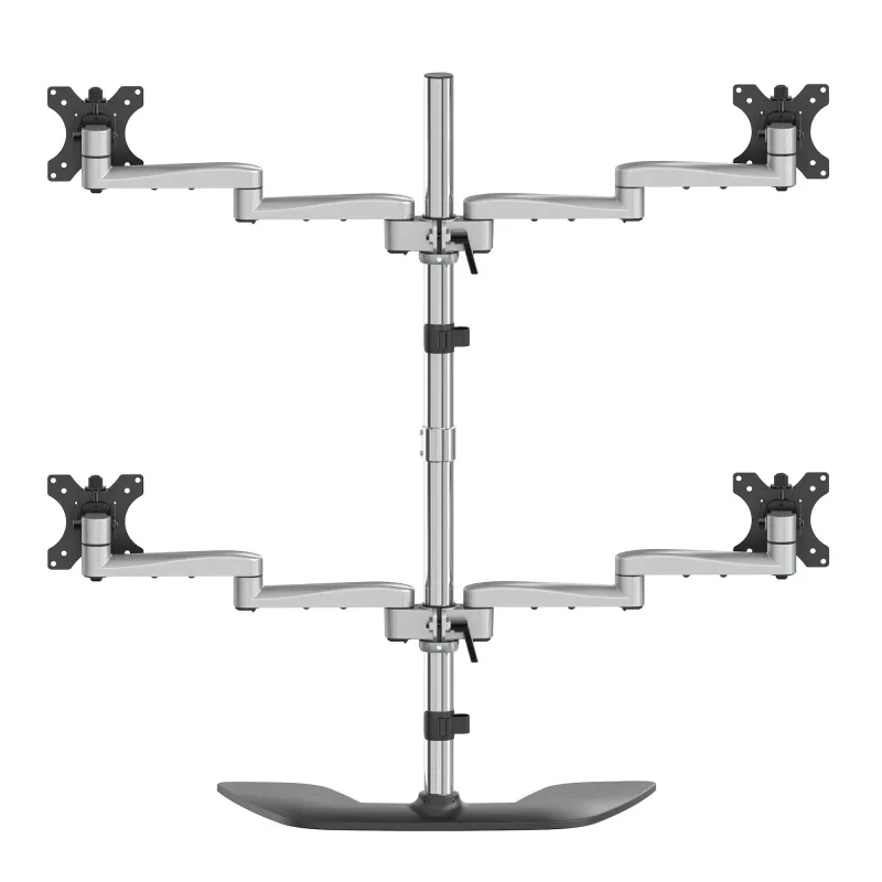 StarTech.com galda četru monitoru statīvs – ergonomisks VESA 4 monitoru rokturis (2x2) līdz 32 collām – brīvi stāvošs, universāls staba stiprinājums – regulējams augstums/sasvēršana/pagriešana/rotācija – sudrabains