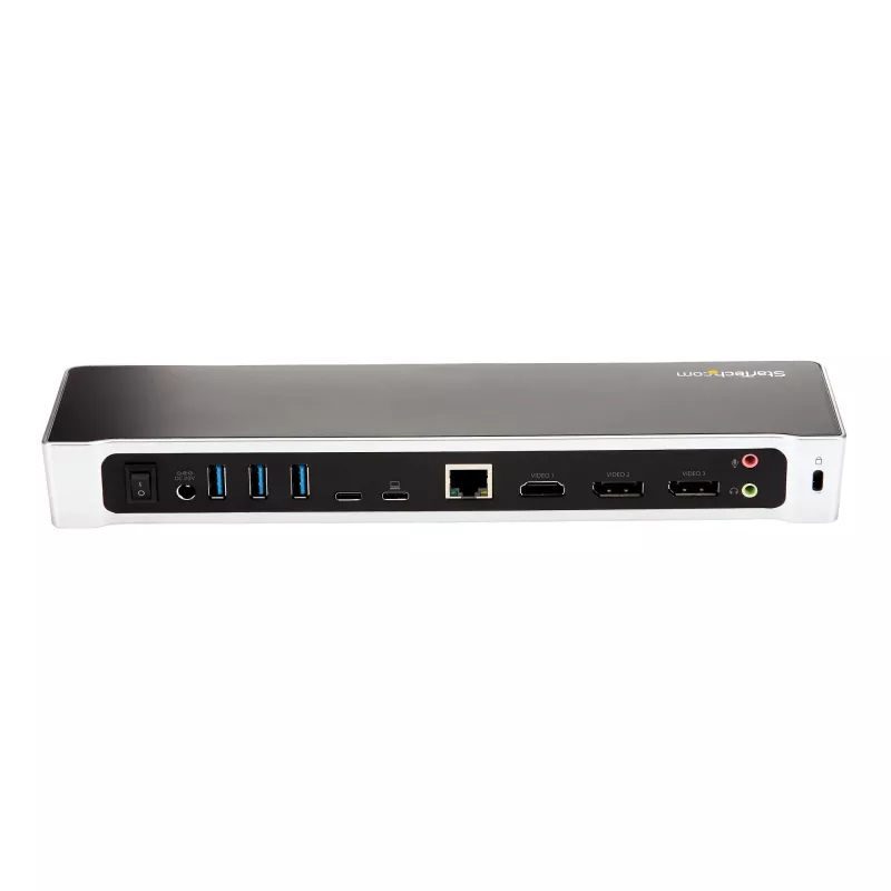 StarTech.com 4K USB-C dokstacija, trīskārša UHD 4K monitoru dokstacija, Mac un Windows, USB-C uz HDMI un DisplayPort, 100 W strāvas padeve, 5x USB 5 Gbps centrmezgls - TAA