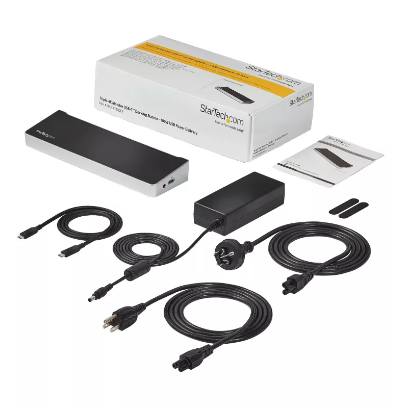 StarTech.com 4K USB-C dokstacija, trīskārša UHD 4K monitoru dokstacija, Mac un Windows, USB-C uz HDMI un DisplayPort, 100 W strāvas padeve, 5x USB 5 Gbps centrmezgls - TAA