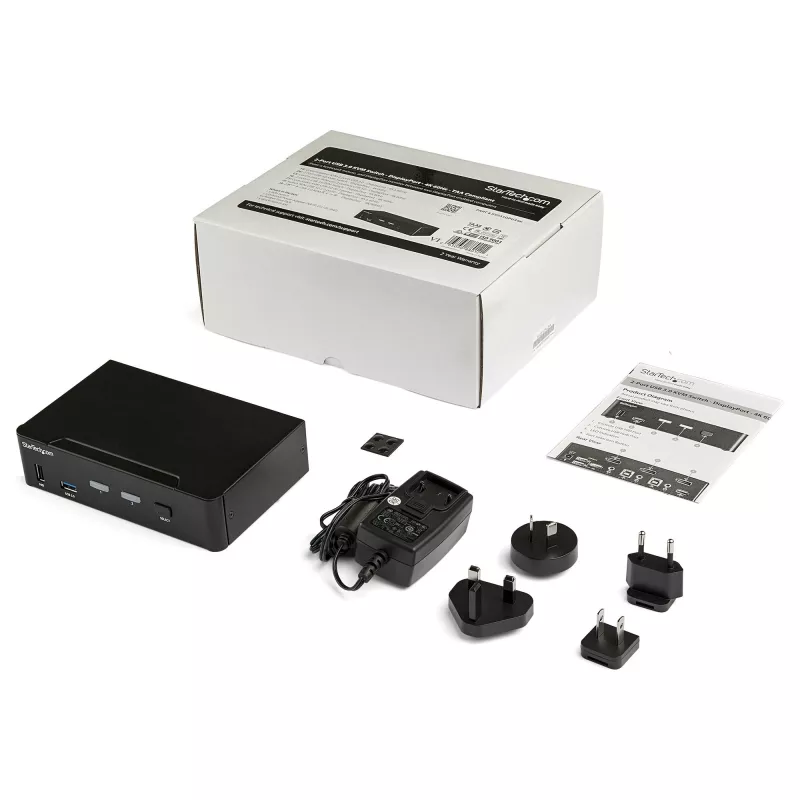 StarTech.com 2 portu DisplayPort KVM slēdzis - 4K 60Hz - viens displejs - dubultportu UHD DP 1.2 USB KVM slēdzis ar integrētu USB 3.0 centrmezglu un audio - Dell HP Apple Lenovo - TAA atbilstīgs