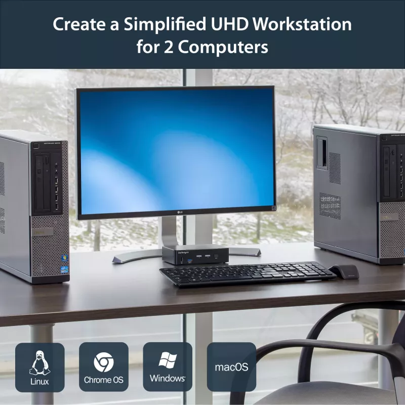 StarTech.com 2 portu DisplayPort KVM slēdzis - 4K 60Hz - viens displejs - dubultportu UHD DP 1.2 USB KVM slēdzis ar integrētu USB 3.0 centrmezglu un audio - Dell HP Apple Lenovo - TAA atbilstīgs