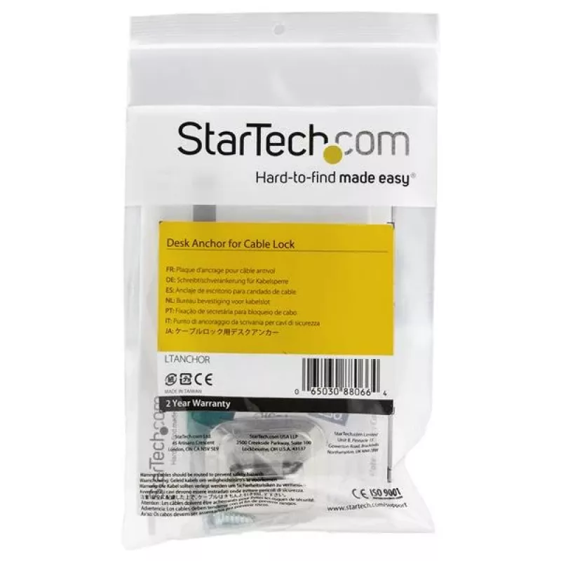 StarTech.com klēpjdatora kabeļa slēdzenes enkurs - Cinka sakausējums, Enkurs, Sudraba, Daudzums iepakojumā: 1 gab., Tērauds, 44 mm, 45,8 mm