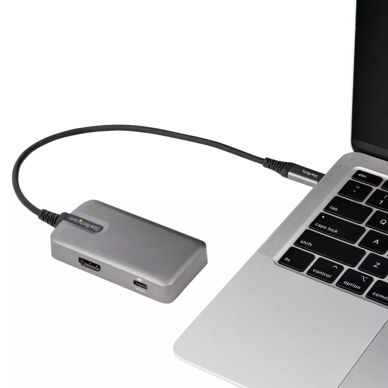 StarTech.com USB-C daudzportu adapteris - USB-C uz 4K 60Hz HDMI 2.0, 100W strāvas padeves caurlaide - 3 portu 10Gbps USB centrmezgls - pārnēsājama USB Type-C mini dokstacija - 10 inch (25cm) kabelis