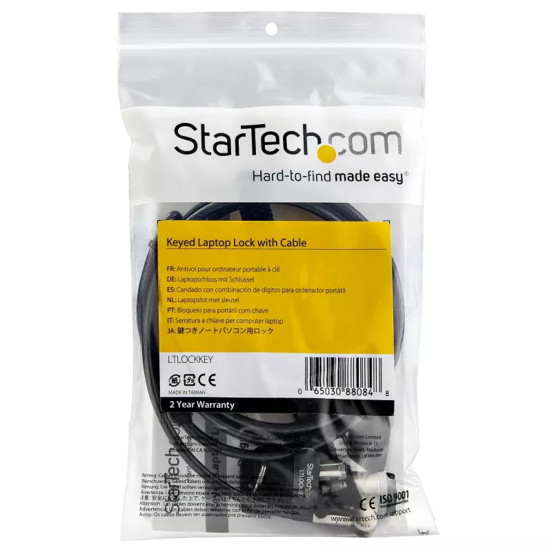 StarTech.com 6ft (2m) Portatīvā datora kabeļa slēdzene ar atslēgām – K-Slot saderīga tērauda drošības slēdzene klēpjdatoriem, galddatoriem, datoriem un citām ierīcēm – pretzagšanas vinila pārklājumā