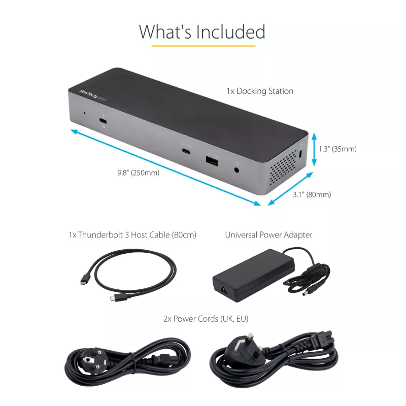 StarTech.com USB C dokstacija Macbook Pro/Air-M1/M2/M3/M4, Thunderbolt saderīga, HDMI/DisplayPort, dubultā 4K 60Hz/viena 8K, USB Type-C klēpjdatora dokstacija, 96W strāvas padeve, USB 10Gbps