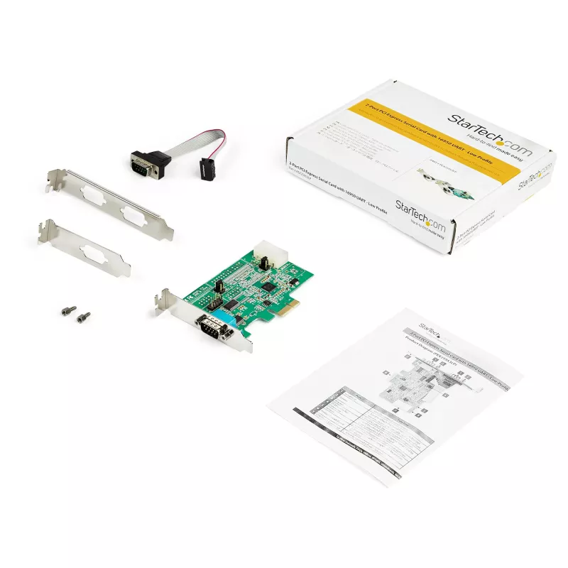 StarTech.com 2-portu PCI Express RS232 seriālais adaptera karte - PCIe RS232 seriālais resursdatora kontroliera karte - PCIe uz seriālo DB9 - 16950 UART - zema profila paplašināšanas karte - Windows un Linux