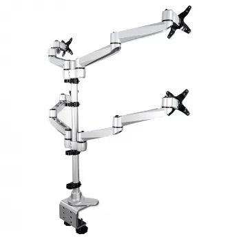StarTech.com Desk Mount Quad Monitor Arm – Premium Articulating VESA 4 Monitor Mount 2x2 līdz 30 collas – Ergonomic Height Adjustable Pole Mount - Tilt/Swivel/Rotate - C-Clamp/Grommet - Sudraba krāsā