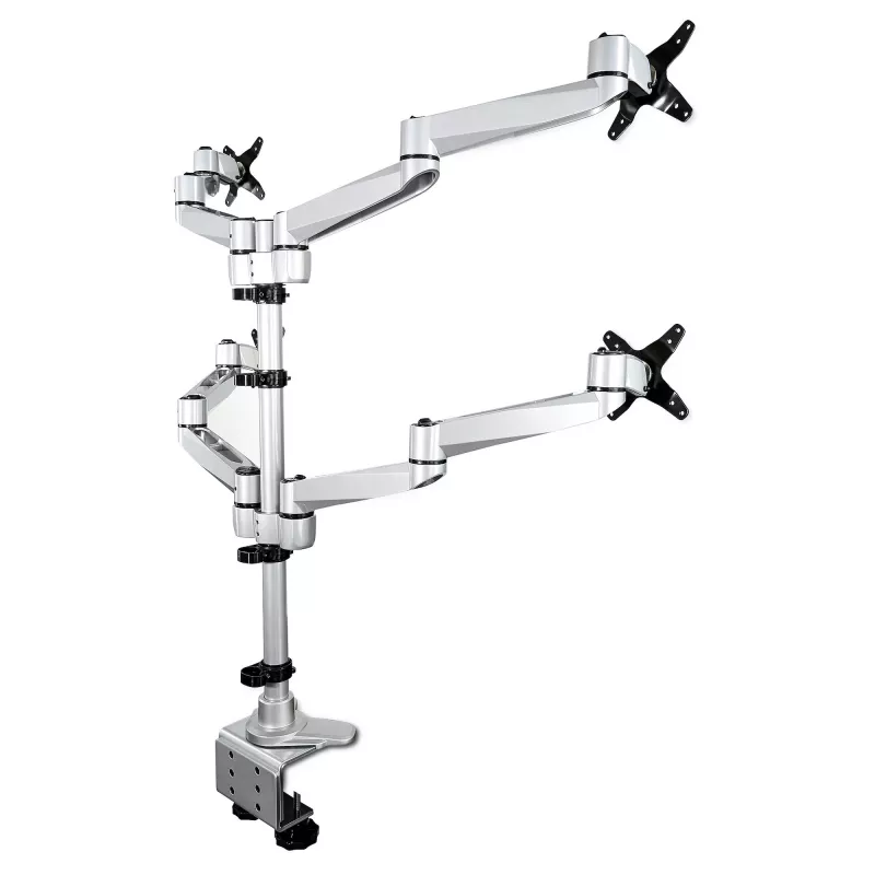 StarTech.com Desk Mount Quad Monitor Arm – Premium Articulating VESA 4 Monitor Mount 2x2 līdz 30 collas – Ergonomic Height Adjustable Pole Mount - Tilt/Swivel/Rotate - C-Clamp/Grommet - Sudraba krāsā