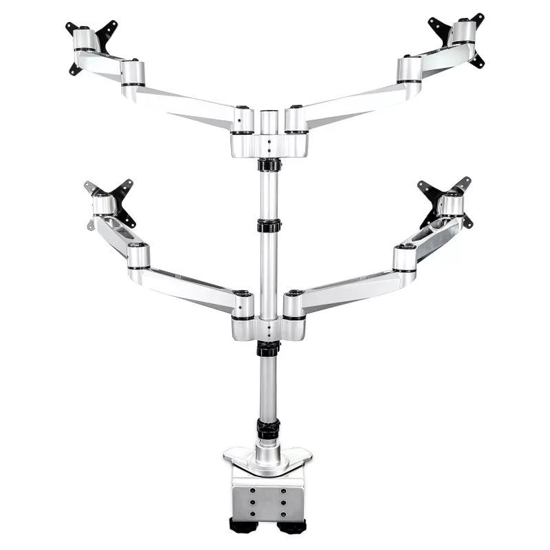 StarTech.com Desk Mount Quad Monitor Arm – Premium Articulating VESA 4 Monitor Mount 2x2 līdz 30 collas – Ergonomic Height Adjustable Pole Mount - Tilt/Swivel/Rotate - C-Clamp/Grommet - Sudraba krāsā