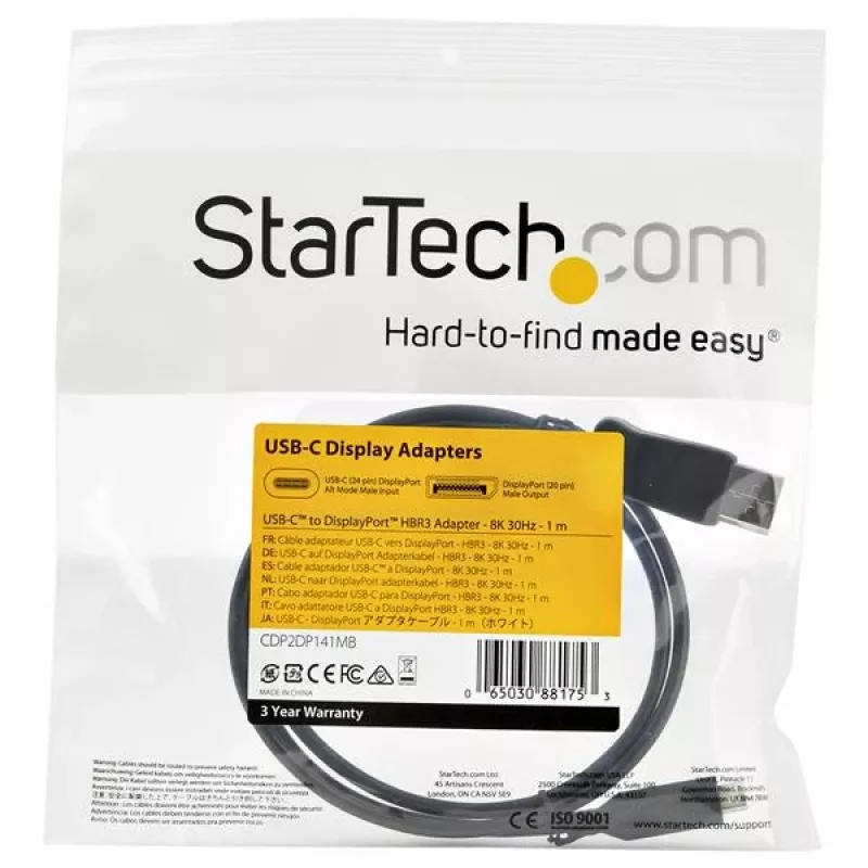 StarTech.com 1 m USB-C uz DisplayPort 1.4 kabelis — 8K/5K/4K USB Type-C uz DP 1.4 Alt Mode video adaptera pārveidotājs — HBR3/HDR/DSC — 8K 60 Hz DP monitors kabelis — USB-C/Thunderbolt 3