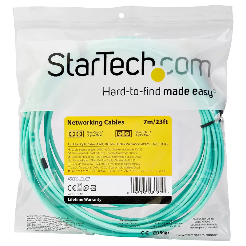 StarTech.com 7m (22ft) LC/UPC uz LC/UPC OM4 daudzmodu optiskās šķiedras kabelis, 50/125µm LOMMF/VCSEL Zipcord optiskā šķiedra, 100G, zemi ievietošanas zudumi - LSZH optiskās šķiedras džempera vads