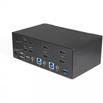 StarTech.com 2 Portu Divu Monitoru HDMI KVM Slēdzis - 4K 60Hz Ultra HD HDR - Galda 4K HDMI 2.0 KVM Slēdzis ar 2 Portu USB 3.0 Centrmezglu (5Gbps) un 4x USB 2.0 HID, Audio - Karsto Taustiņu Pārslēgšana - TAA