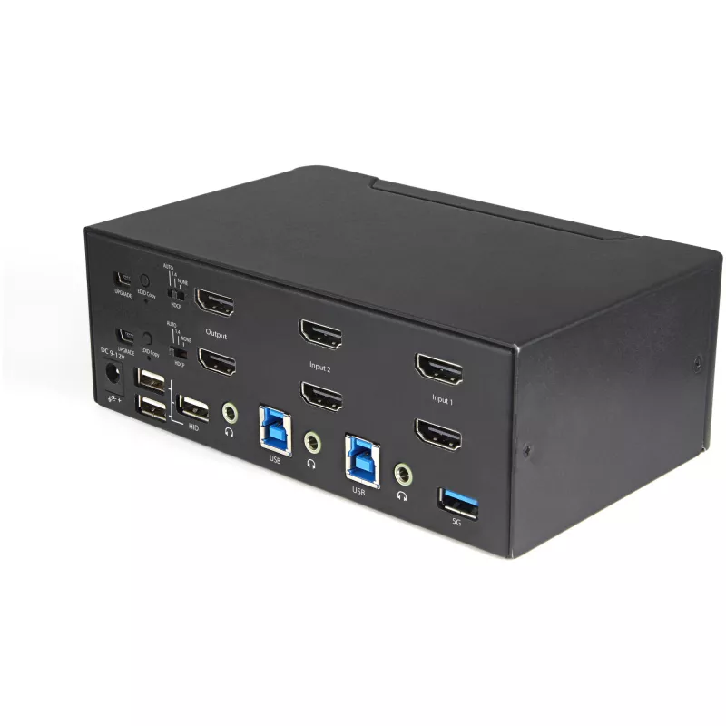 StarTech.com 2 Portu Divu Monitoru HDMI KVM Slēdzis - 4K 60Hz Ultra HD HDR - Galda 4K HDMI 2.0 KVM Slēdzis ar 2 Portu USB 3.0 Centrmezglu (5Gbps) un 4x USB 2.0 HID, Audio - Karsto Taustiņu Pārslēgšana - TAA