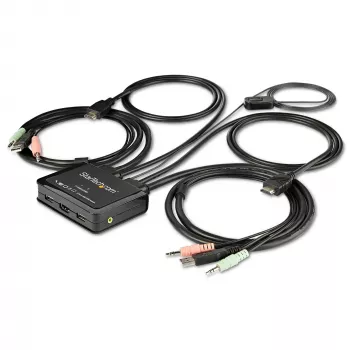 StarTech.com 2 portu HDMI KVM slēdzis - 4K 60Hz - kompakts divu portu UHD / Ultra HD USB darbvirsmas KVM slēdzis ar integrētiem 1,2m kabeļiem un audio - kopnes barots un tālvadības pārslēgšana - MacBook ThinkPad
