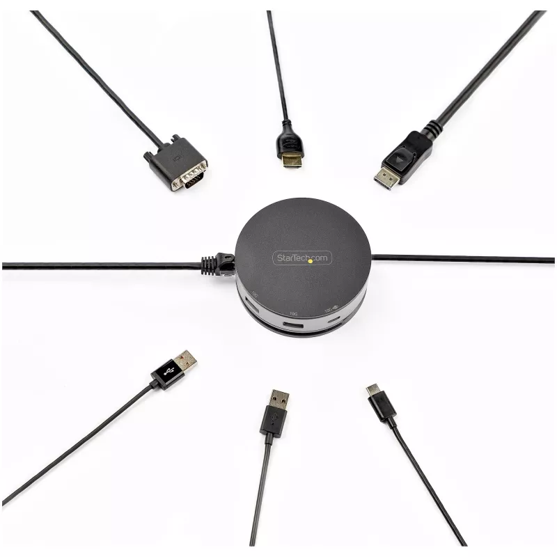 StarTech.com USB C daudzfunkciju adapteris - USB 3.1 Gen 2 10 Gbps Type-C mini dokotājs ar 4K 60 Hz HDMI/DisplayPort vai 1080p VGA - 75 W PD caurlaide, 3 portu USB centrmezgls, GbE - mobilā dokošanas stacija