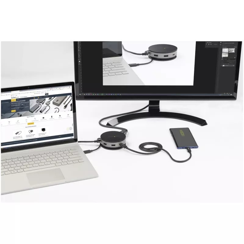 StarTech.com USB C daudzfunkciju adapteris - USB 3.1 Gen 2 10 Gbps Type-C mini dokotājs ar 4K 60 Hz HDMI/DisplayPort vai 1080p VGA - 75 W PD caurlaide, 3 portu USB centrmezgls, GbE - mobilā dokošanas stacija