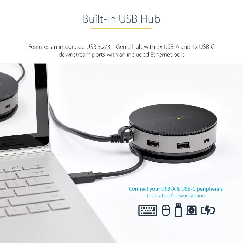 StarTech.com USB C daudzfunkciju adapteris - USB 3.1 Gen 2 10 Gbps Type-C mini dokotājs ar 4K 60 Hz HDMI/DisplayPort vai 1080p VGA - 75 W PD caurlaide, 3 portu USB centrmezgls, GbE - mobilā dokošanas stacija