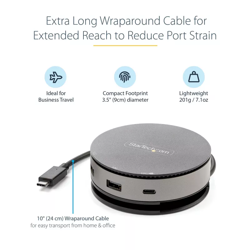 StarTech.com USB C daudzfunkciju adapteris - USB 3.1 Gen 2 10 Gbps Type-C mini dokotājs ar 4K 60 Hz HDMI/DisplayPort vai 1080p VGA - 75 W PD caurlaide, 3 portu USB centrmezgls, GbE - mobilā dokošanas stacija