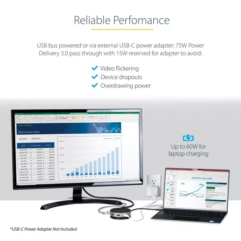 StarTech.com USB C daudzfunkciju adapteris - USB 3.1 Gen 2 10 Gbps Type-C mini dokotājs ar 4K 60 Hz HDMI/DisplayPort vai 1080p VGA - 75 W PD caurlaide, 3 portu USB centrmezgls, GbE - mobilā dokošanas stacija