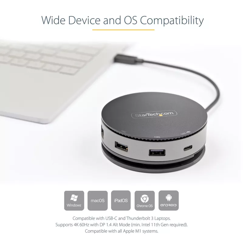 StarTech.com USB C daudzfunkciju adapteris - USB 3.1 Gen 2 10 Gbps Type-C mini dokotājs ar 4K 60 Hz HDMI/DisplayPort vai 1080p VGA - 75 W PD caurlaide, 3 portu USB centrmezgls, GbE - mobilā dokošanas stacija