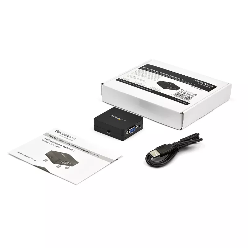 StarTech.com VGA uz RCA un S-Video pārveidotājs - USB barošana, aktīvais video pārveidotājs, melns, CE, FCC, REACH, 1920 x 1080 pikseļi, 640 x 480, 1920 x 1080 pikseļi, 60 Hz