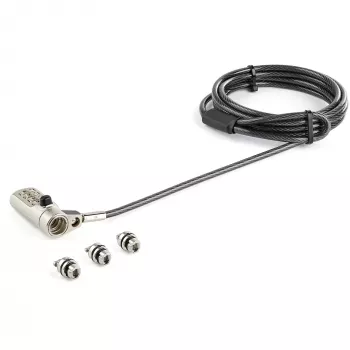 StarTech.com 6,5' (2m) 3-in-1 universāls klēpjdatora kabeļa bloķētājs - 4 ciparu kombinācijas klēpjdatora/galddatora drošības kabeļa bloķētājs, saderīgs ar K-Slot, Nano un Wedge Slot datora - pretzagšanas tērauda kabelis