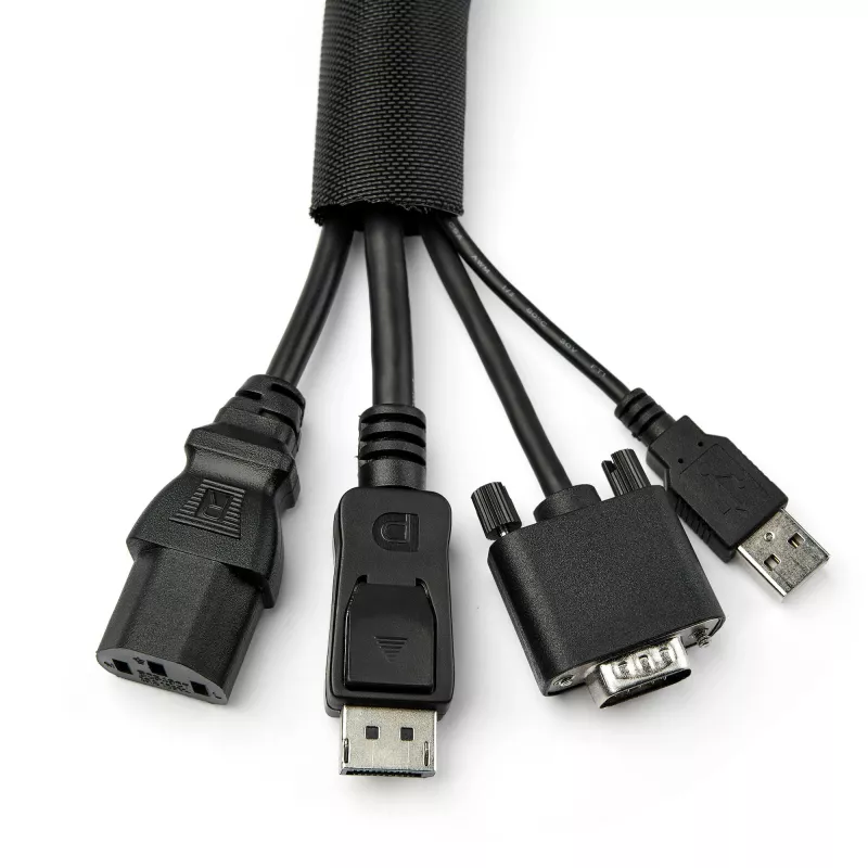 StarTech.com 15' (4.6m) Kabeļu pārvaldības uzmava - Elastīga satīta kabeļu aptīšanas uzmava - 1.0-1.5 collu diam. Paplašināma uzmava - Poliestera vadu organizētājs/aizsargs/slēpnis - Melna, apgriežama kabeļu organizētāja