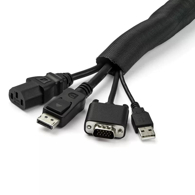 StarTech.com 15' (4.6m) Kabeļu pārvaldības uzmava - Elastīga satīta kabeļu aptīšanas uzmava - 1.0-1.5 collu diam. Paplašināma uzmava - Poliestera vadu organizētājs/aizsargs/slēpnis - Melna, apgriežama kabeļu organizētāja