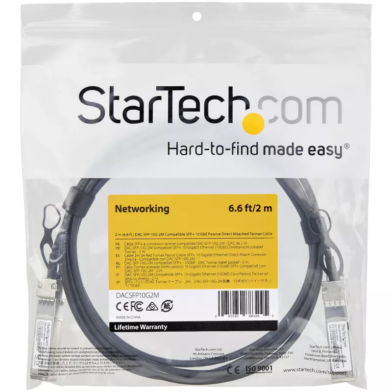 StarTech.com Dell EMC DAC-SFP-10G-2M saderīgs 2m 10G SFP+ uz SFP+ tiešās pievienošanas kabelis Twinax - 10 GbE SFP+ vara DAC 10 Gbps zemas jaudas pasīvs Mini GBIC/raiduztvērēja modulis DAC