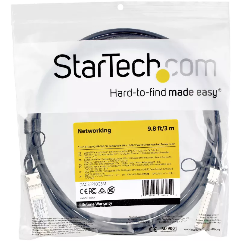 StarTech.com Dell EMC DAC-SFP-10G-3M saderīgs 3m 10G SFP+ uz SFP+ tiešās pieslēgšanas kabelis Twinax - 10GbE SFP+ vara DAC 10 Gbps zemas jaudas pasīvs Mini GBIC/uztvērēja modulis DAC