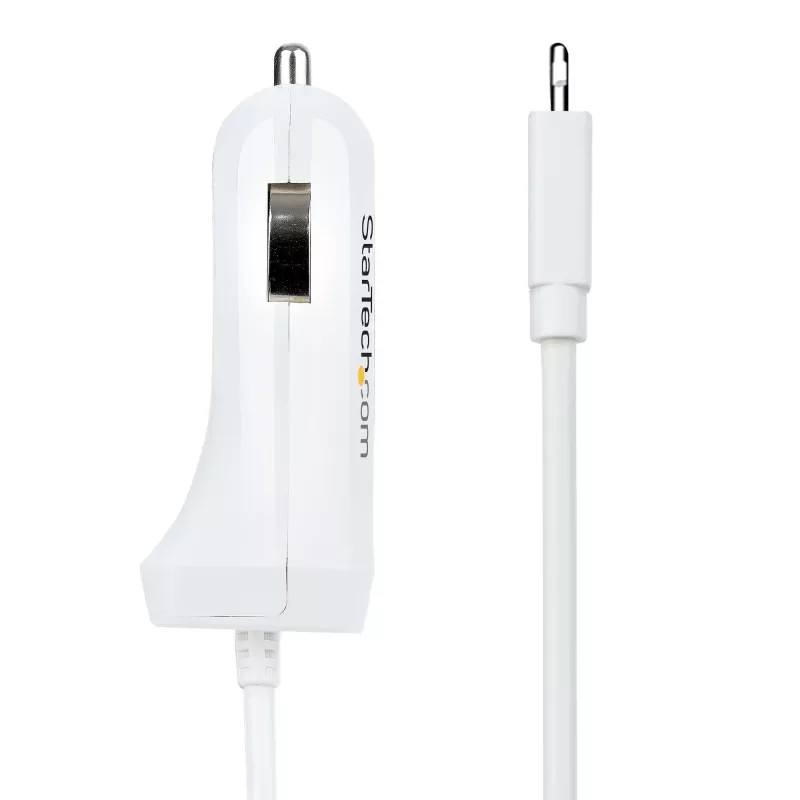 StarTech.com Lightning automašīnas lādētājs ar spirālveida kabeli, 1m spirālveida Lightning kabelis, 12W, balts, 2 portu USB automašīnas lādētāja adapteris tālruņiem un planšetdatoriem, dubultā USB automašīnas iPhone lādētājs