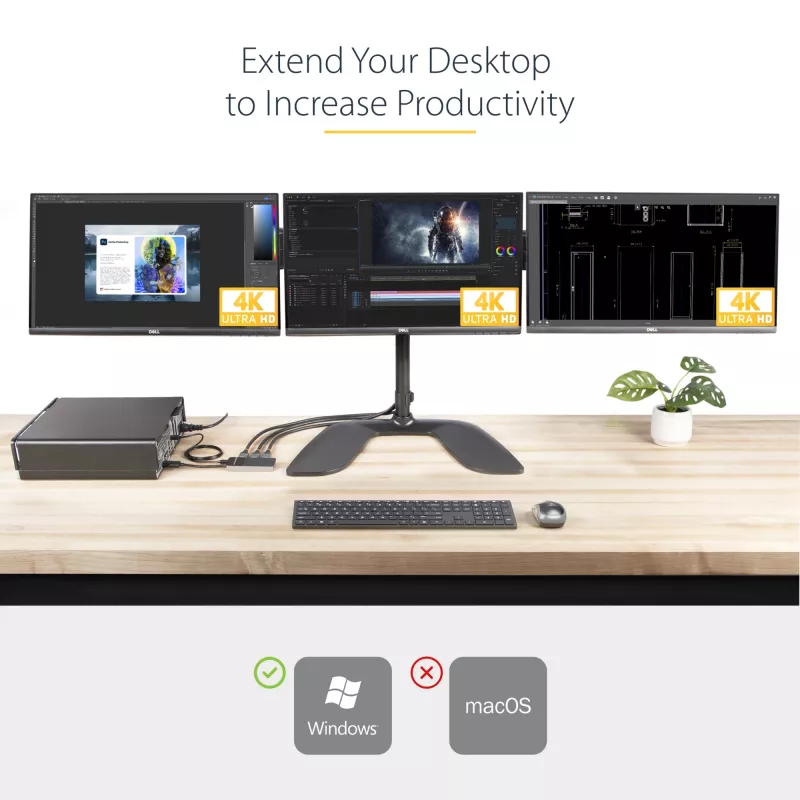 StarTech.com 3 Port Multi Monitor Adapter - DisplayPort 1.4 to 3x 4K DisplayPort Video Splitter - Dual or Triple 4K - Laptop/Desktop DisplayPort MST Hub for Multiple Monitors - For Windows PCs Only