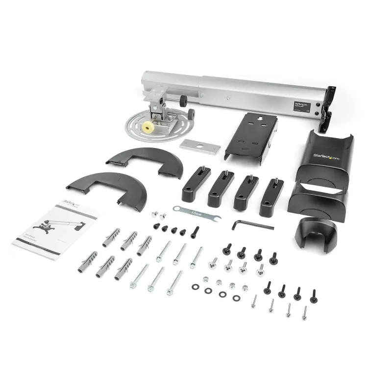 StarTech.com Universāls projektora sienas stiprinājums – Projektora stiprinājums atbalsta īsa un ultraīsa attāluma projektorus līdz 33 lb (15 kg) – Sasvēršana/Grozīšana/Rotēšana – Regulējams 16,5 collu līdz 27,7 collu attālumā no sienas – TAA
