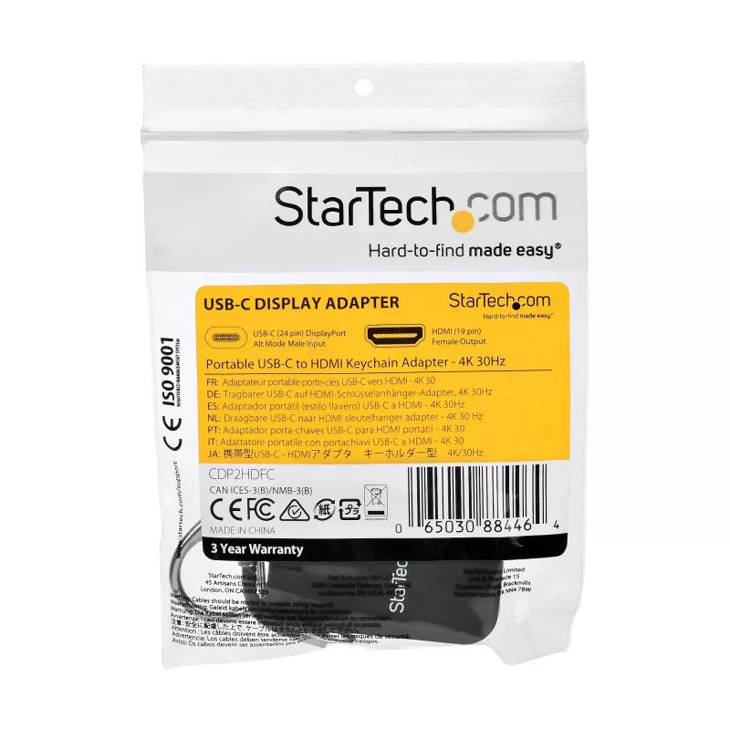 StarTech.com Compact USB C to HDMI adapteris - 4K 30Hz USB Type-C uz HDMI video displeja pārveidotājs ar atslēgu piekariņa gredzenu - USB-C DP Alt Mode uz HDMI monitora sargspraudnis - Thunderbolt 3 saderīgs